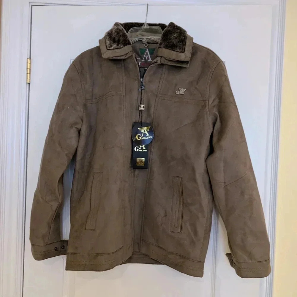 GA Milano Men's Brown Jacket with Faux Fur Collar New Wirh Tags Size Small
